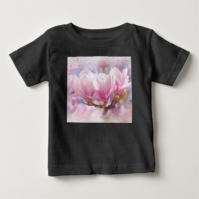 Camiseta De Bebé Magnolia púrpura rosada en flor de primavera (Anverso)