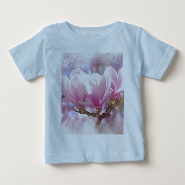 Camiseta De Bebé Magnolia púrpura rosada en flor de primavera (Anverso)