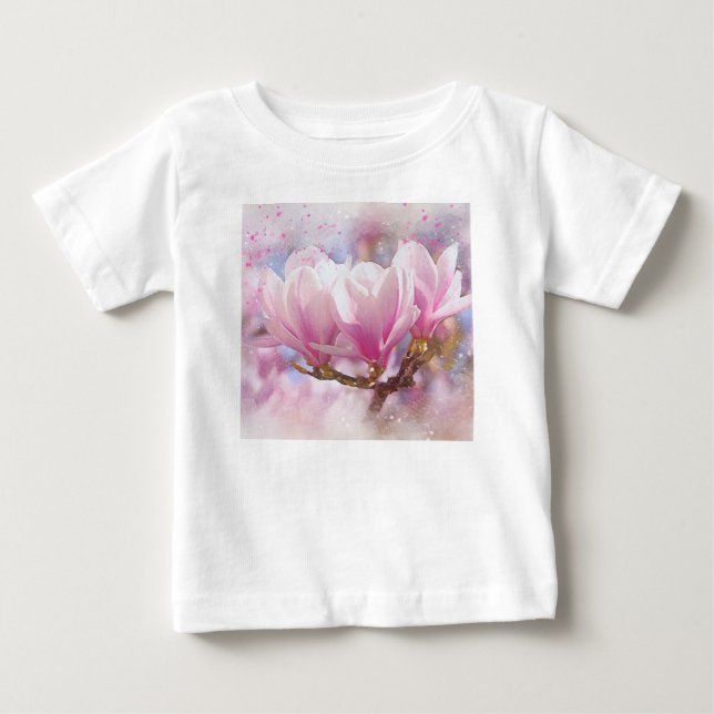 Camiseta De Bebé Magnolia púrpura rosada en flor de primavera (Anverso)