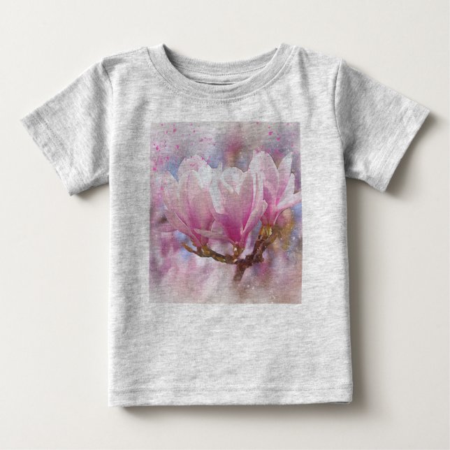 Camiseta De Bebé Magnolia púrpura rosada en flor de primavera (Anverso)