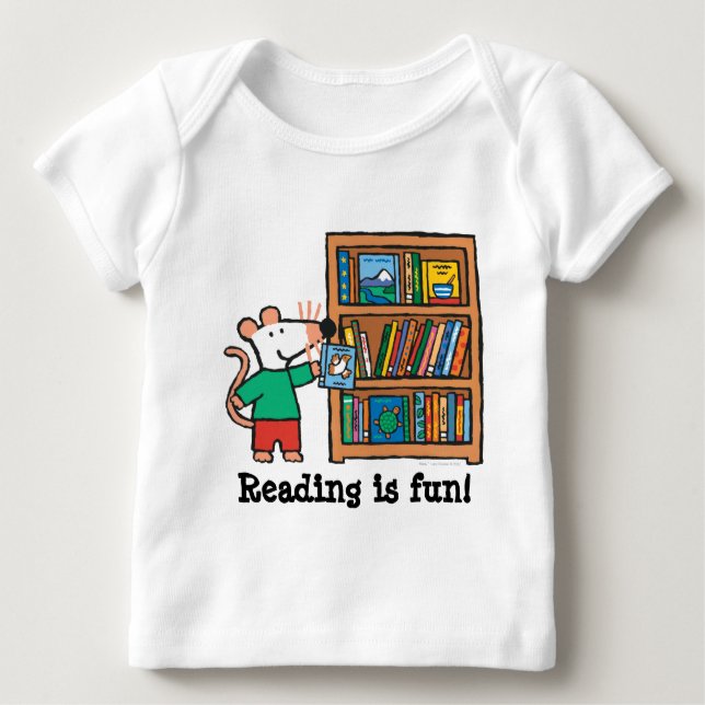 Camiseta De Bebé Maisy y un estante de libros (Anverso)