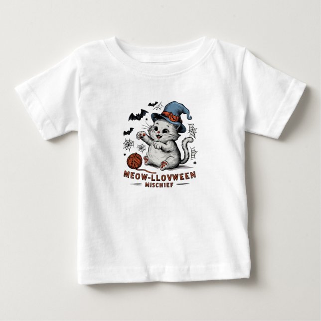 Camiseta De Bebé Malhechor de Meow-lloween (Anverso)