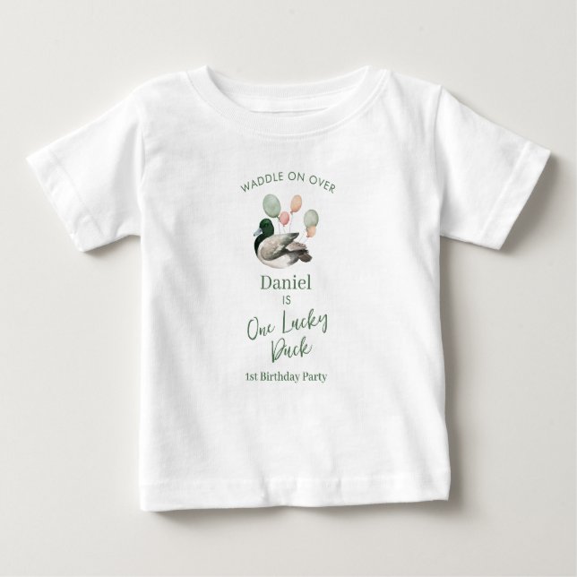 Camiseta De Bebé Mallard Lucky Duck 1st Birthday  (Anverso)