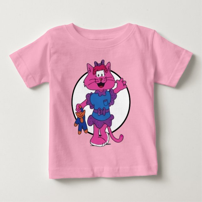 Camiseta De Bebé MAMAMACANZ | Gato rosa con muñeca (Anverso)
