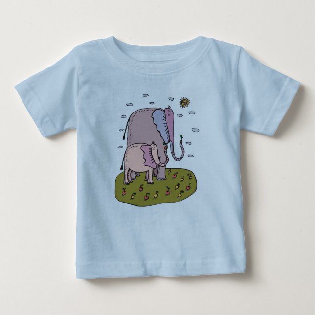 Camiseta De Bebé mami pastel linda y elefante bebé comiendo fruta (Anverso)