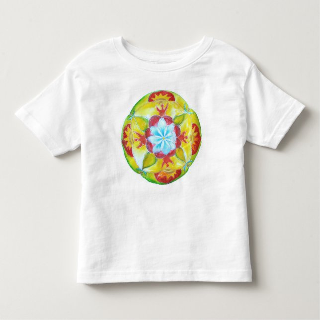 Camiseta De Bebé Mandala, amarillo Mandala pintada a mano redonda (Anverso)