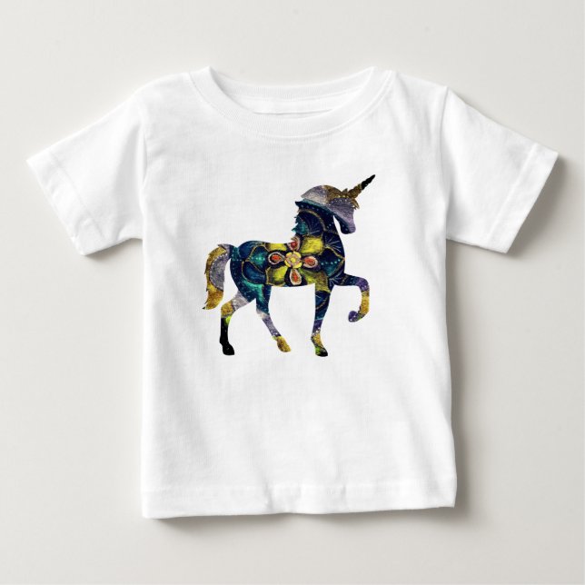 Camiseta De Bebé Mandala de oro negro y arte unicornio (Anverso)