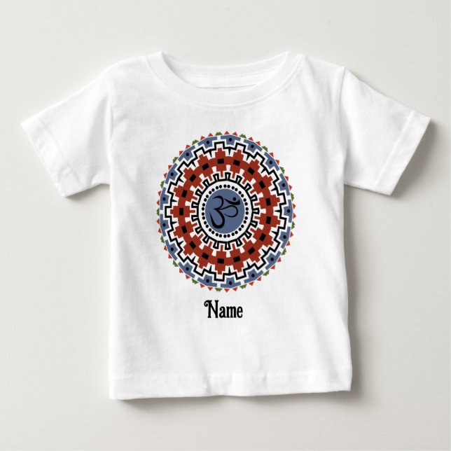 Camiseta De Bebé Mandala espiritual Yoga Om Rust Blue Personalizado (Anverso)