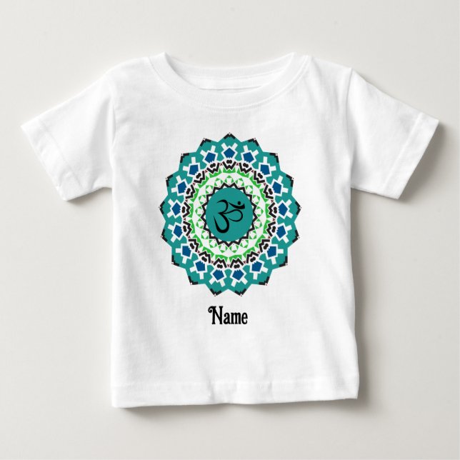 Camiseta De Bebé Mandala Espiritual Yoga Om Símbolo Azul Personaliz (Anverso)