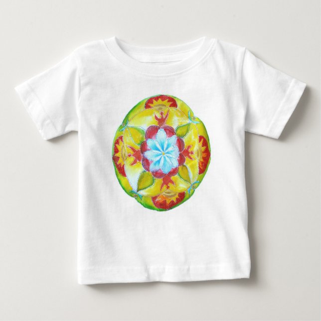 Camiseta De Bebé Mandala <Mandala amarilla redonda con mano pintada (Anverso)