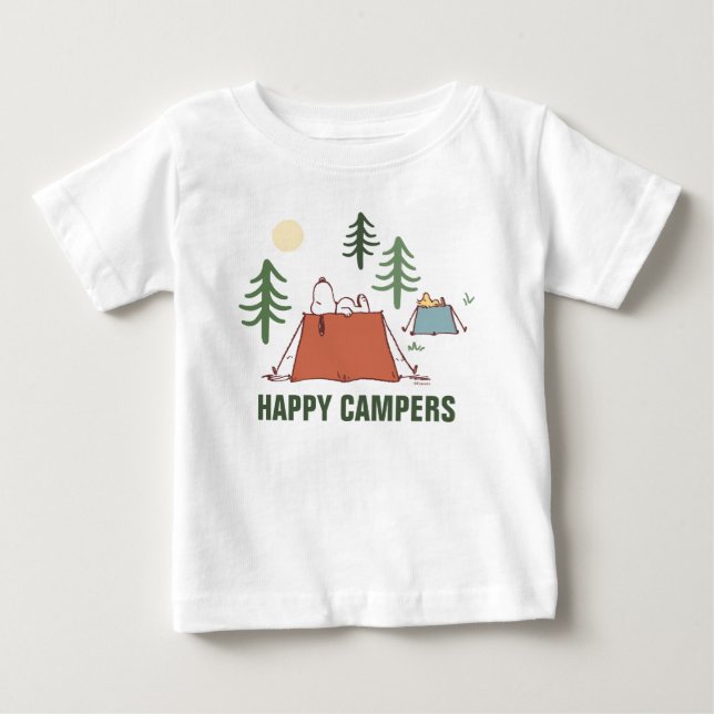 Camiseta De Bebé Maní | Snoopy & Woodstock Happiness is Camping (Anverso)