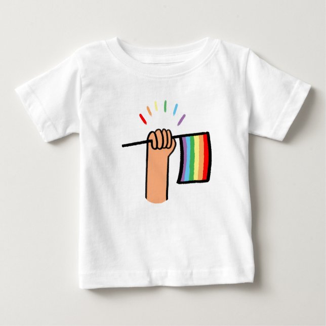 Camiseta De Bebé Mano dibujada ondeando una bandera arco iris (Anverso)