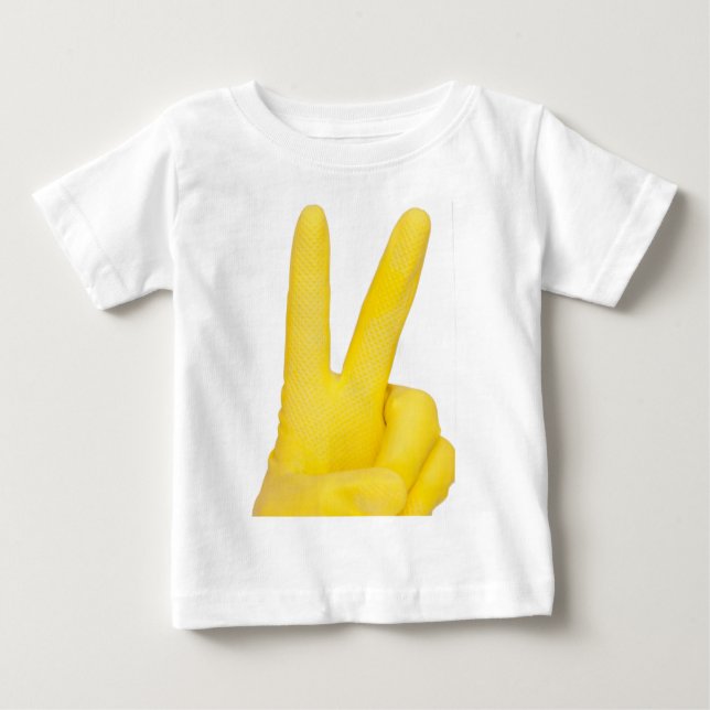 Camiseta De Bebé Mano en guante de látex amarillo (Anverso)