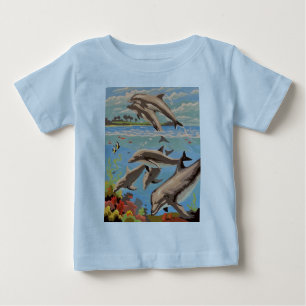 Camiseta De Bebé Mano Pintada Por Número Delfines lúdicos