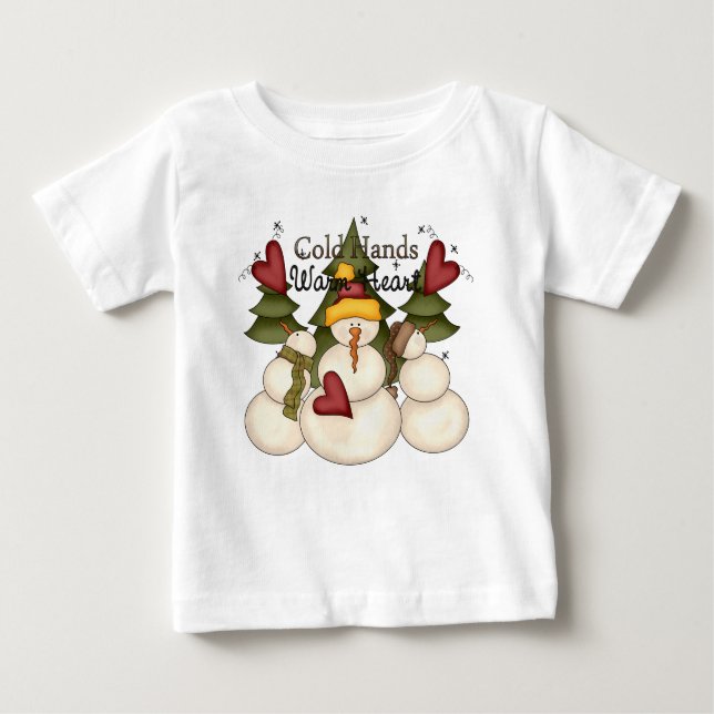 Camiseta De Bebé Manos frías Cálidas Corazón Snowman Infante Larga  (Anverso)