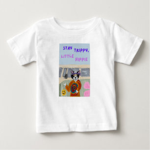 Camiseta De Bebé Mantén la onda, pequeño gato de etiqueta hippie