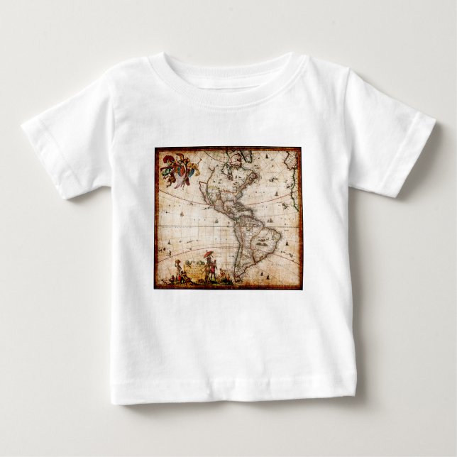 Camiseta De Bebé Mapa antiguo de Continente América (Anverso)