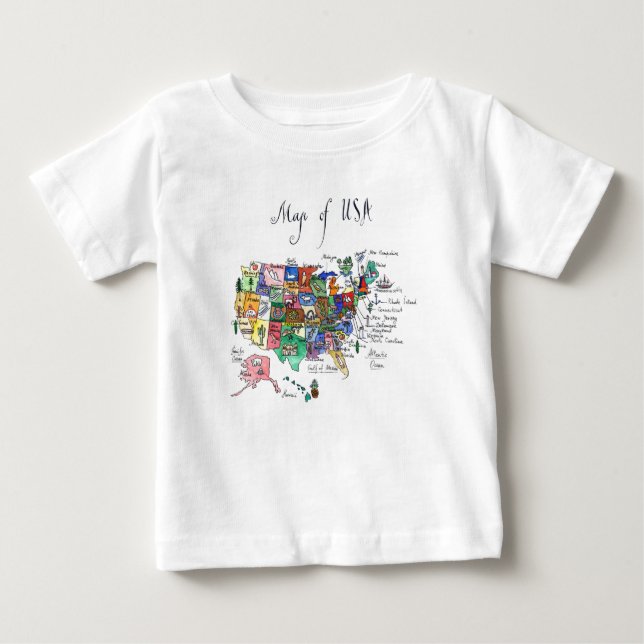Camiseta De Bebé Mapa de atracciones de los Estados Unidos de (Anverso)