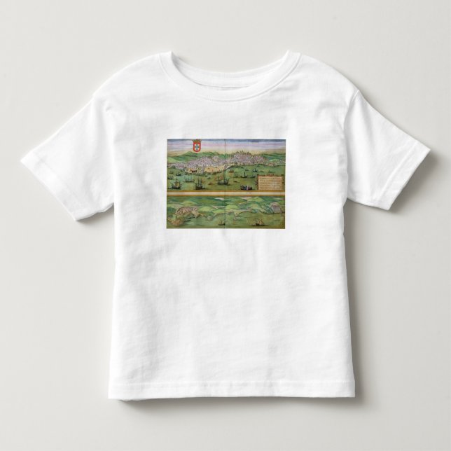 Camiseta De Bebé Mapa de Lisboa, y Cascais, de 'Civitates Orbis (Anverso)
