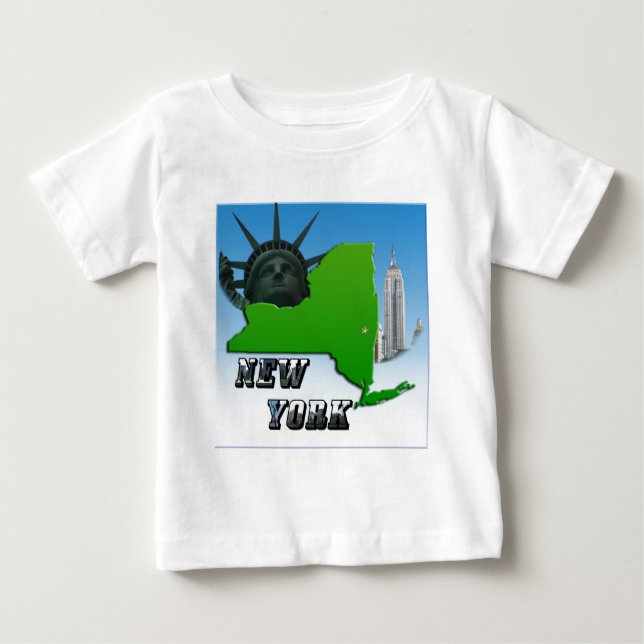 Camiseta De Bebé Mapa de Nueva York, estatua de la libertad, monume (Anverso)