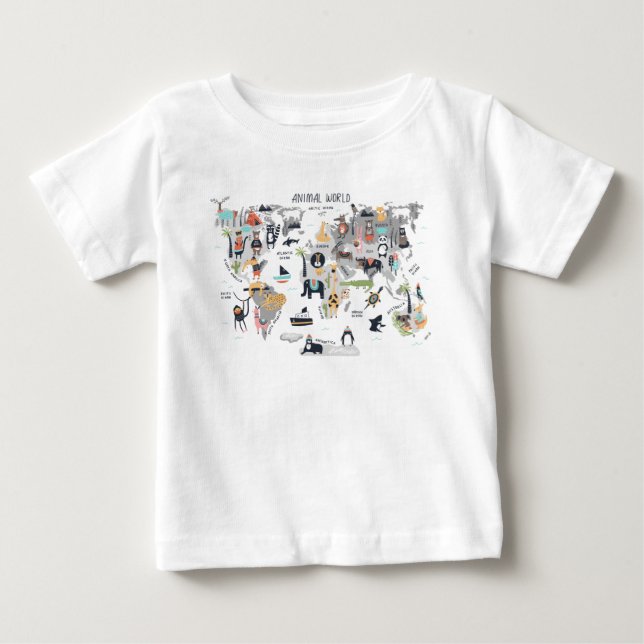 Camiseta De Bebé Mapa del mundo animal (Anverso)