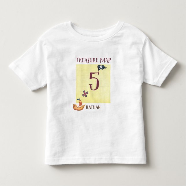 Camiseta De Bebé Mapa del Tesoro Pirata Edad 5 con Nombre (Anverso)