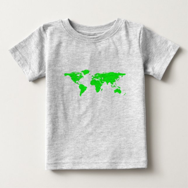 Camiseta De Bebé Mapa Verde del Mundo Blanco (Anverso)