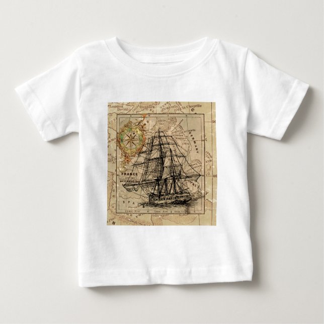 Camiseta De Bebé Mapa y barco del antiguo general de Francia (Anverso)