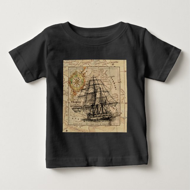Camiseta De Bebé Mapa y barco del antiguo general de Francia (Anverso)