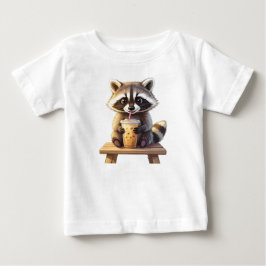 Camiseta De Bebé Mapache bebiendo café con hielo