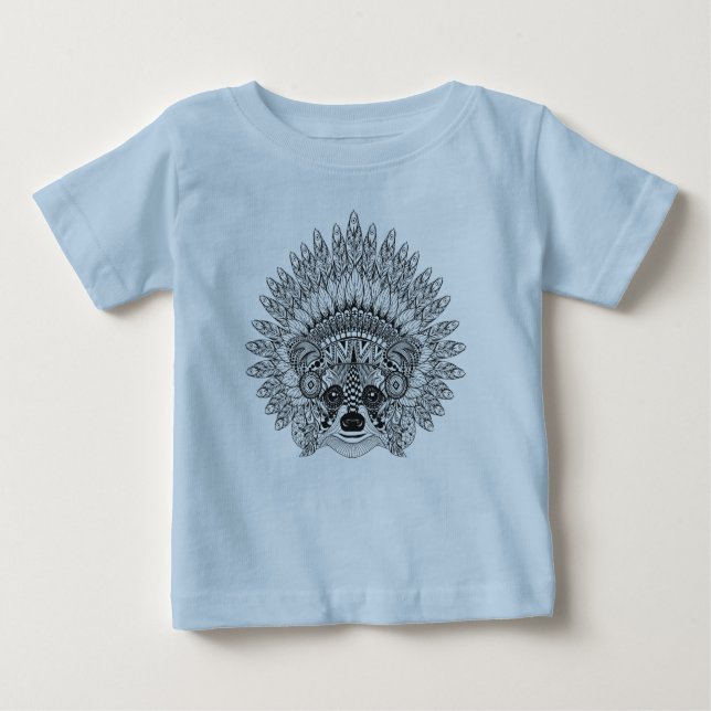 Camiseta De Bebé Mapache en Doodle emplumado del capo de la guerra (Anverso)