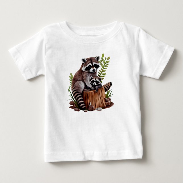 Camiseta De Bebé Mapache Mamá y Bebé  (Anverso)