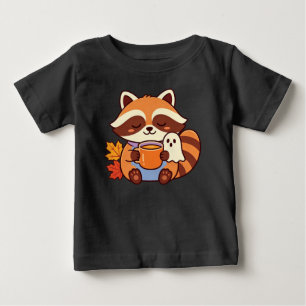 Camiseta De Bebé Mapache Otoñal Acogedor con Fantasmita y Bebida Ca