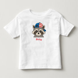 Camiseta De Bebé Mapache Patriótico Gorra Roja Blanca Azul Nombre I