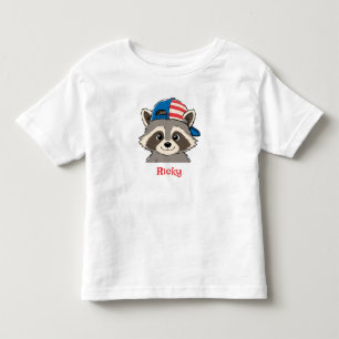 Camiseta De Bebé Mapache Patriótico Gorra Roja Blanca Azul Nombre I