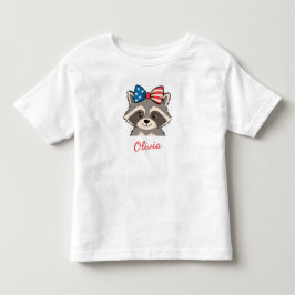 Camiseta De Bebé Mapache Patriótico Lazo Rojo Blanco Azul Nombre