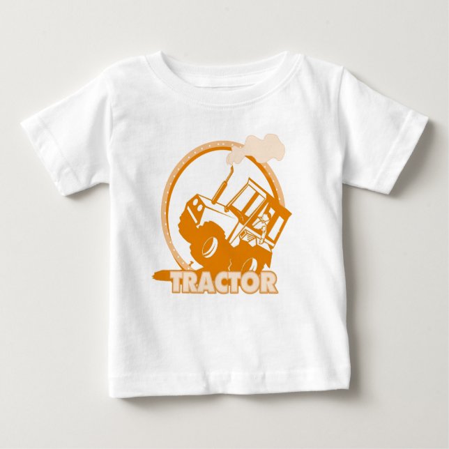 Camiseta De Bebé Maquinaria de granja de tractores naranja (Anverso)