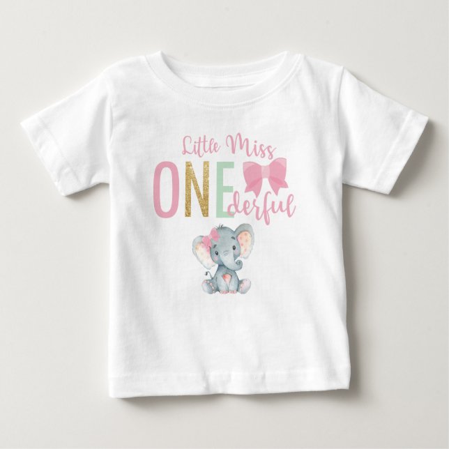 Camiseta De Bebé Maravillosa Elefante 1° cumpleaños de la señorita  (Anverso)