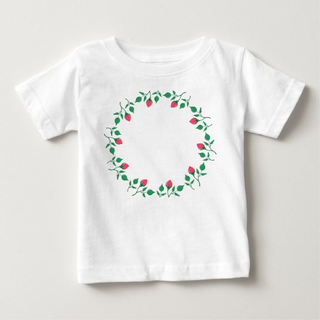 Camiseta De Bebé Marco redondo floral con flores rosadas (Anverso)