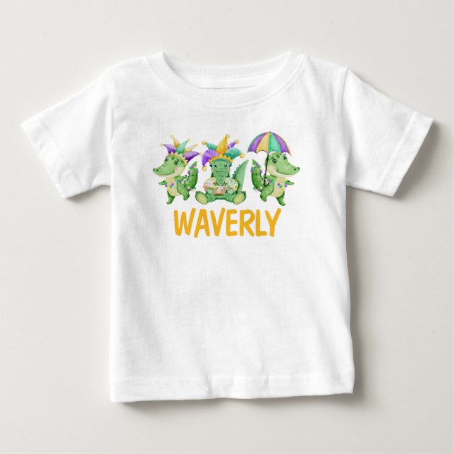 Camiseta De Bebé Mardi Gras Gingham y Gators Name Shirt (Anverso)