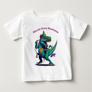 Camiseta De Bebé Mardi Gras Madness T Rex Dinosaur Bead Mardi Grawr