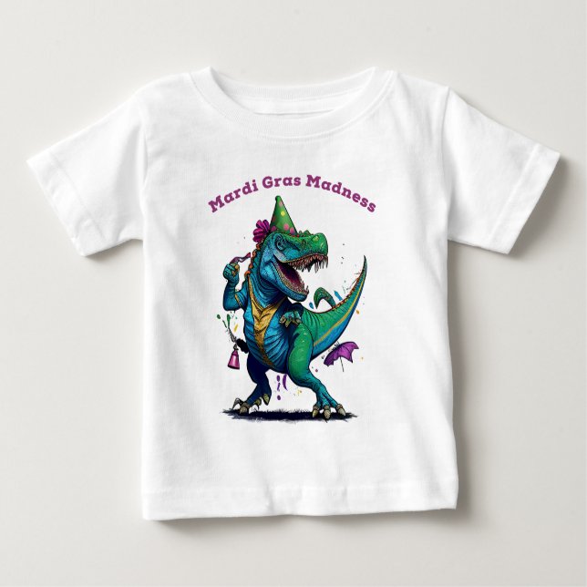Camiseta De Bebé Mardi Gras Madness T Rex Dinosaur Bead Mardi Grawr (Anverso)