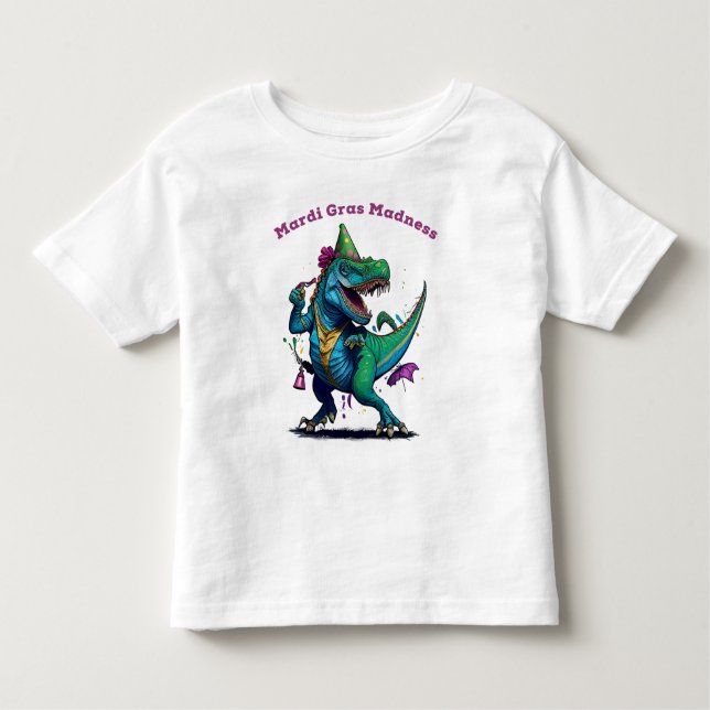 Camiseta De Bebé Mardi Gras Madness T Rex Dinosaur Bead Mardi Grawr (Anverso)