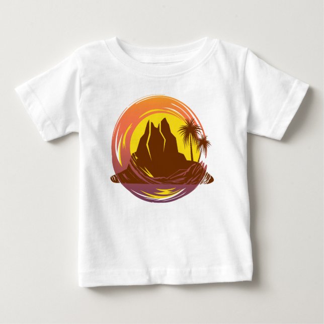 Camiseta De Bebé Margen con el paisaje volcánico tropical y palmera (Anverso)