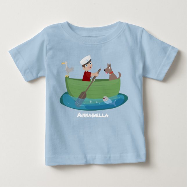 Camiseta De Bebé Marinero niño lindo y perro remando barco caricatu (Anverso)