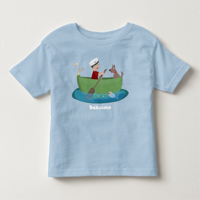 Camiseta De Bebé Marinero y perro lindo niño remando barco dibujo a (Anverso)