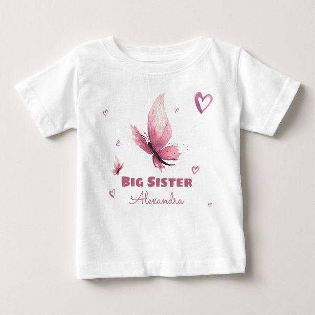 Camiseta De Bebé Mariposa acuarela de Gran Hermana personalizada (Anverso)
