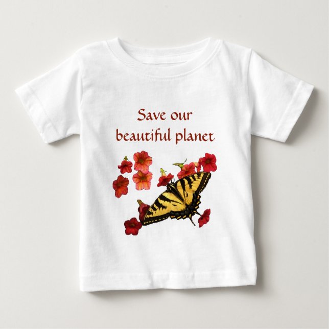 Camiseta De Bebé Mariposa amarilla en las flores rojas salvan nuest (Anverso)
