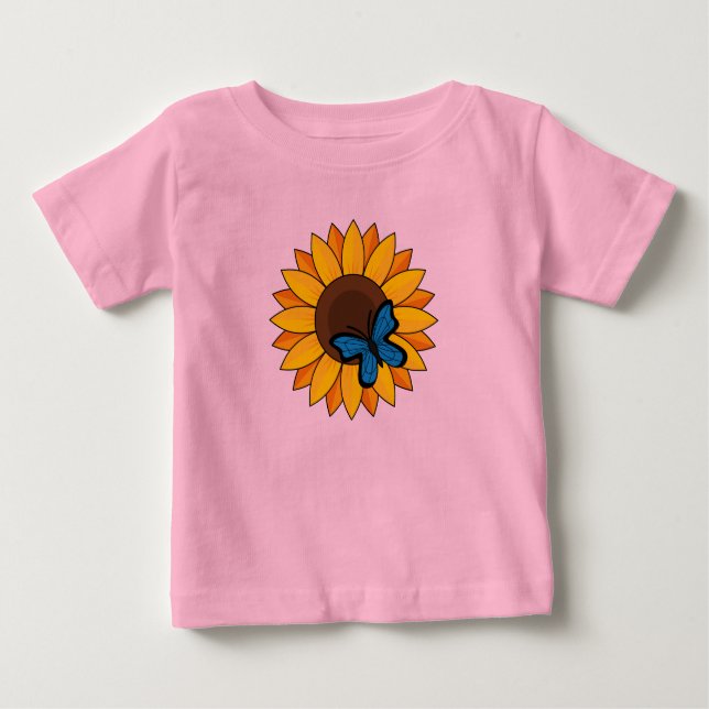 Camiseta De Bebé Mariposa azul y girasol