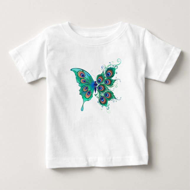 Camiseta De Bebé Mariposa con plumas de pavo real verde (Anverso)